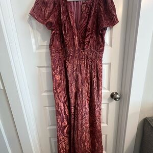 Anthropologie Burgundy Patterned Jumpsuit